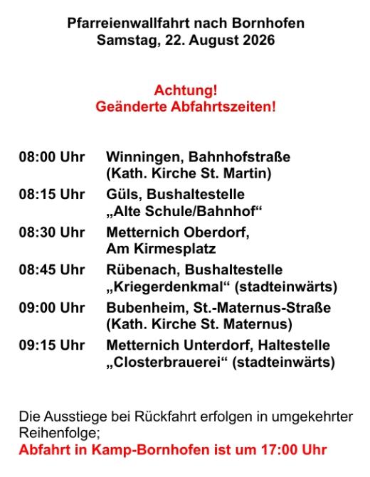 Info geänderte Abfahrtszeiten